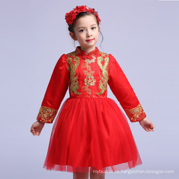 La más nueva ropa con estilo de la bola roja vestidos de fiesta a granel celebración de vacaciones niñas Shinny Apparel precio de fábrica Navidad tradicional